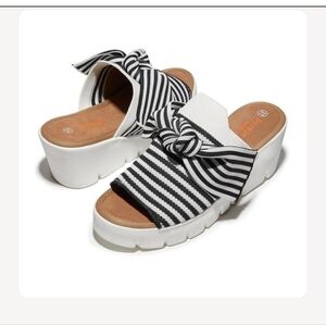 Bernie Mev Venti Freesia Striped Black and White  Platform Sandals